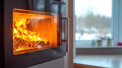 Warmth and Comfort of a Modern Fireplace in a Cozy Home Interior during Winter Season Capturing the Glowing Flames and Relaxing Atmosphere with Soft Focus Background