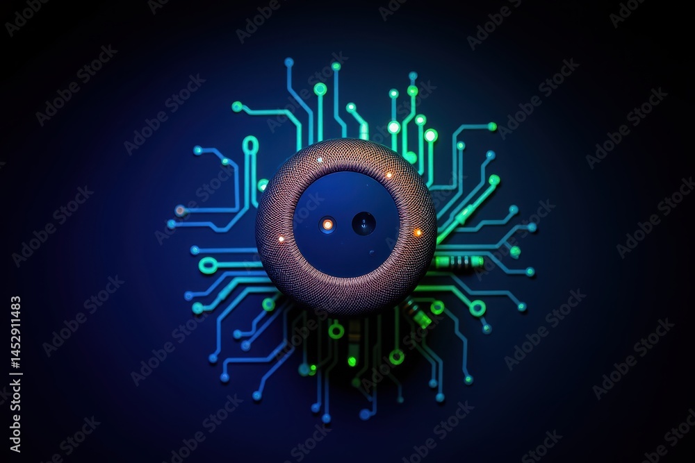 Poster modern speaker with circuit design background