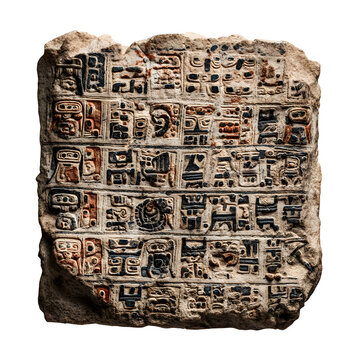 Ancient Mayan Stone Tablet Inscriptions Detailed Closeup View of Carved Glyphs History Archaeology
