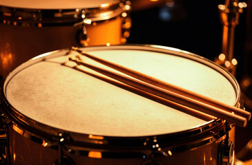 Obraz premium High-contrast close-up of drums. Music instrument, shadows light percussion, texture detail dramatic.
