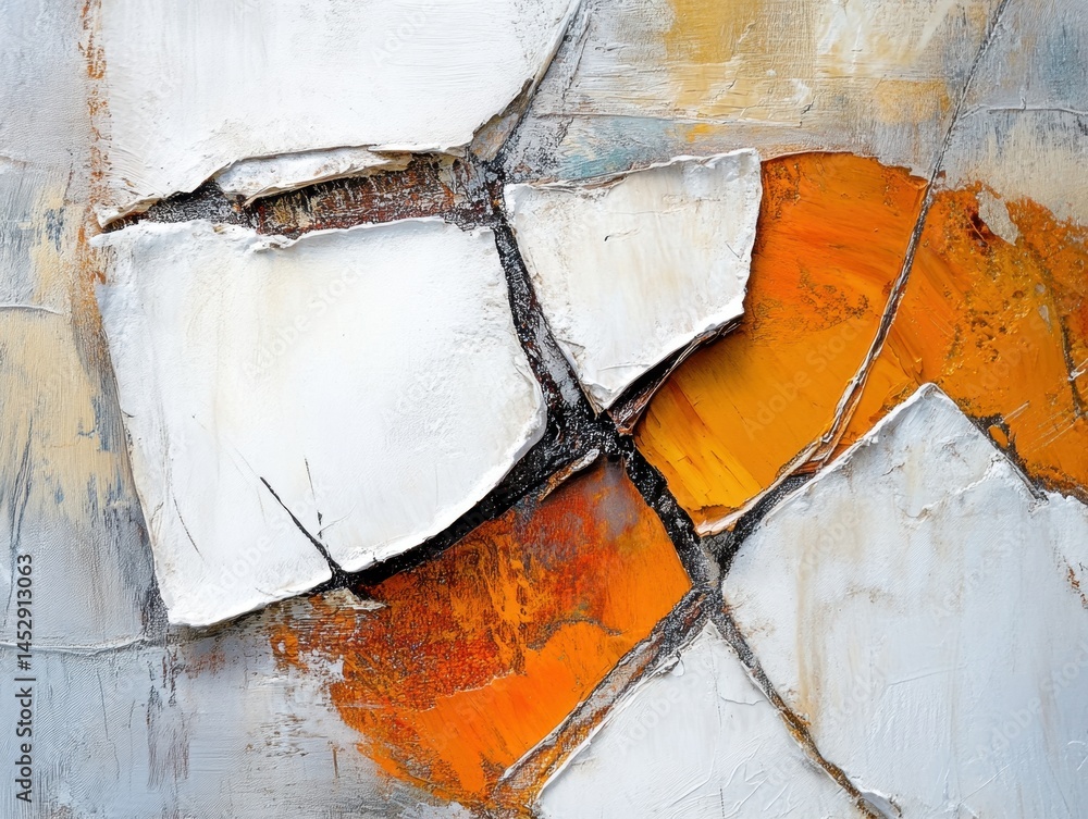 Poster abstract painting with bold strokes of white gray and orange creating a modern and dynamic compositi