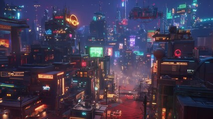 Futuristic Neon Cityscape - Powered by Adobe