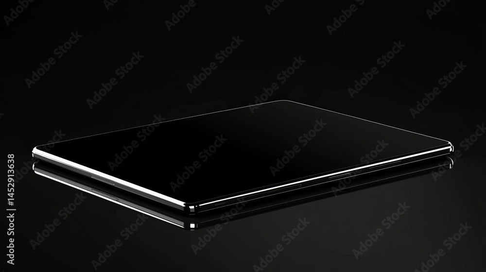 Poster elegant black tablet computer on dark reflective surface app tech high shiny smart modern gadget
