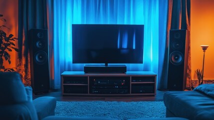 Home theater setup with ambient lighting