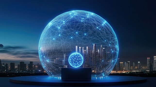 Futuristic Cityscape with Network Globe