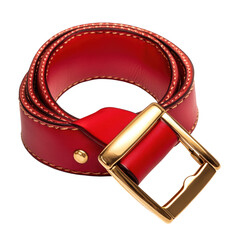 Bold Colored Leather Belt With Gold Buckle  isolated on a transparent background