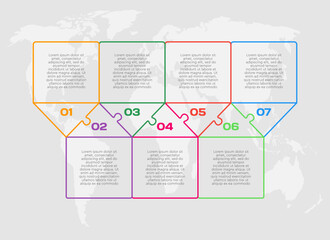 Seven steps line infographic, puzzle timeline
