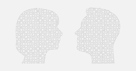 Head woman and man made puzzle pieces, education