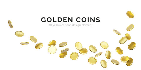 Golden Coins Falling on White Background, Realistic Shiny 3D Style, Perfect for Game, Finance, or Reward Concepts. Vector