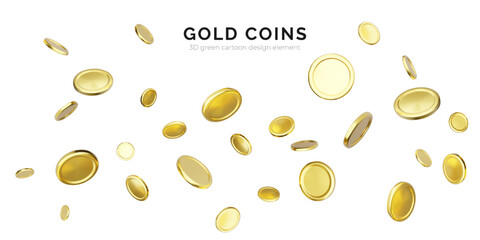 Gold Coins Floating in Air with Clean White Background, 3D Realistic Style Ideal for Finance, Game Rewards, or Wealth Concepts. Vector