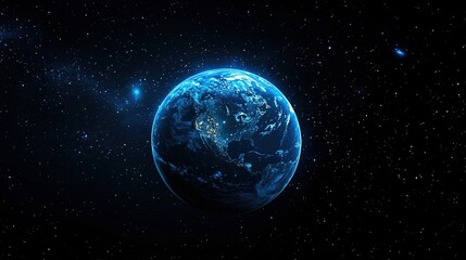 Fototapeta premium Blue planet surrounded by stars in dark cosmic space.