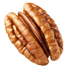 Close Up Of Falling Pecan Half Highlighting  isolated on a transparent backgroun