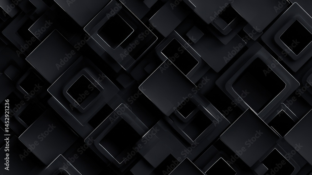 Poster abstract dark geometric pattern background with overlapping black squares and rectangles