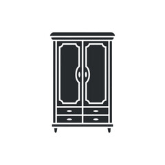 Classic Wardrobe Armoire with Two Doors and Two Drawers Furniture Icon on White Background