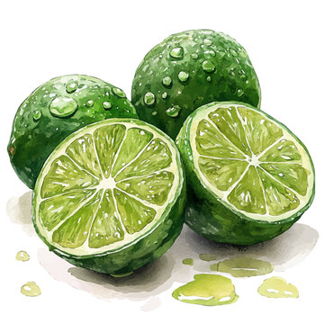 watercolor limes with water droplets clip art preview