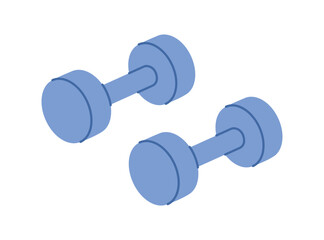 Two blue dumbbells for fitness and sport. Athletic equipment for strength exercises, muscle training. Home and gym workout. Healthy lifestyle. Vector flat illustration isolated on white background
