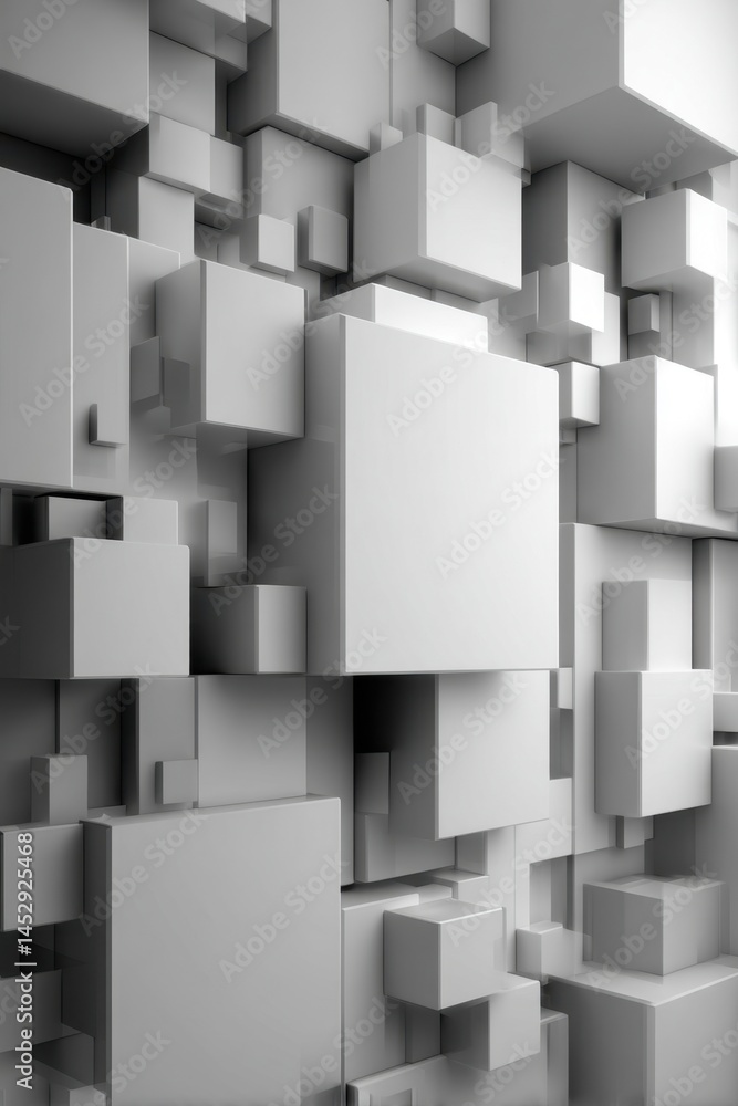 Poster abstract arrangement of geometric cubes in monochrome gray tones creating a modern background with d