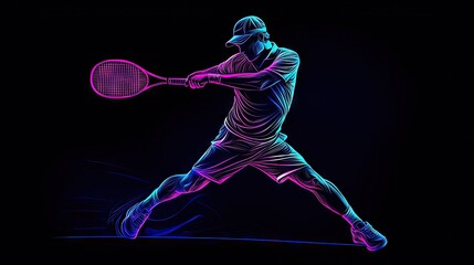 Dynamic tennis player silhouette in vibrant neon lines.