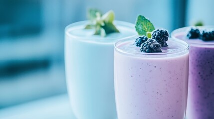 Vibrant Fruit Smoothies with Fresh Garnishes