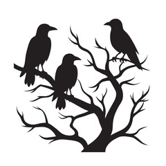 Crows Flying Around Tree Scene
