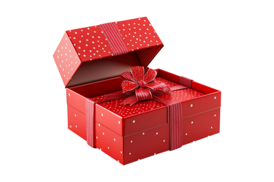 Open red gift box isolated on transparent background