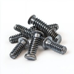 Closeup of Metal Screws on White Background