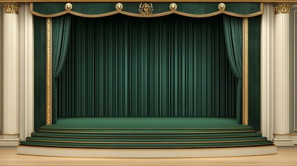 Elegant Green Stage Curtain with Gold Accents