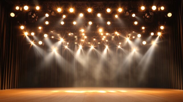 Empty stage with spotlights and dark curtains