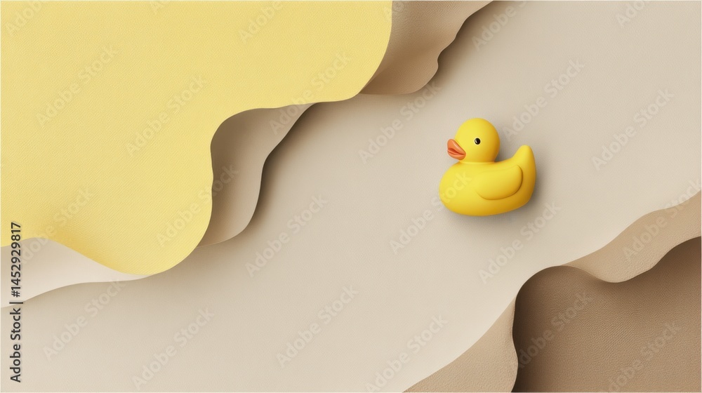 Aufkleber yellow rubber duck on a beige and yellow layered background creating a minimalist and serene composi
