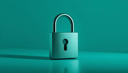 Fototapeta premium A Metallic Padlock on a Teal Background, Symbolizing Security