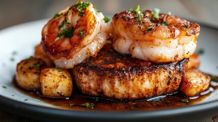 A beautiful presentation of seared scallops atop a flavorful base, accompanied by an aromatic sauce, demonstrating the artistry of fine dining and elegant cooking.