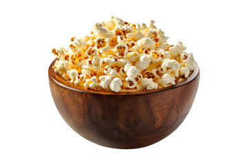 popcorn in wood bowl isolated on transparent background