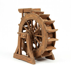 Miniature waterwheel model on white