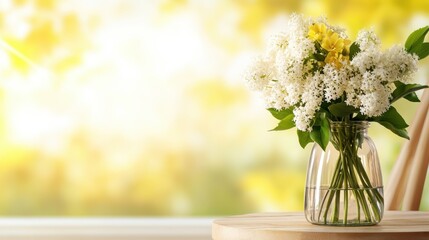 This beautiful bouquet features delicate white flowers with a pop of yellow, creating a captivating centerpiece perfect for brightening up your living space with grace.