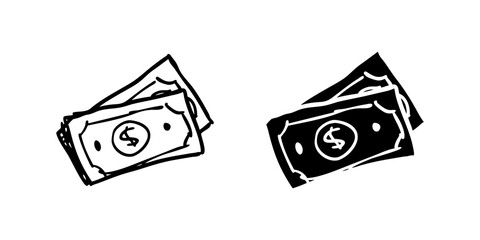 A simple vector icon set depicting money symbols, ideal for finance and payment designs.