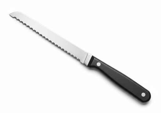 Serrated bread knife on white
