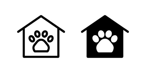 A simple vector icon set depicting paw house symbols, ideal for pet and animal shelter designs.