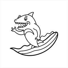  Surfing Shark Mascot Black and White Art