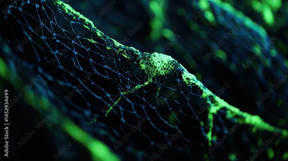 Poster abstract glowing net: a macro study of luminescent fungi