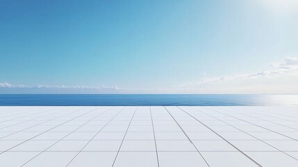 Ocean view from a white tiled terrace