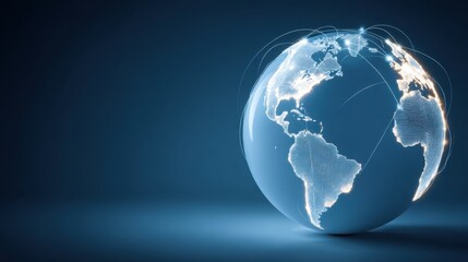 Fototapeta premium Global connectivity concept with glowing earth and network lines on a dark blue background representing international communication and digital technology innovation