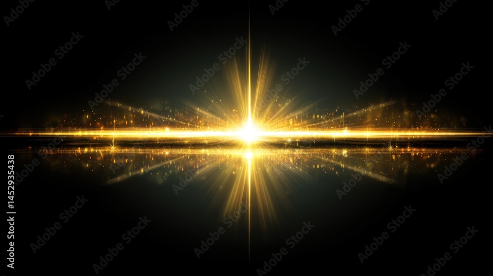 Poster golden light explosion on black background radiating energy and creating a dazzling effect perfect f