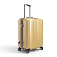 3D Gold suitcase with handle extended isolated on white background