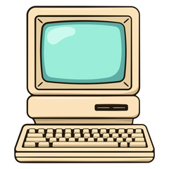 Retro Computer. Cartoon Style Illustration