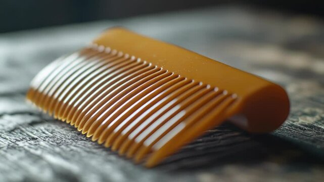 A detailed view of a comb lying on a table, great for use in still life or beauty related compositions