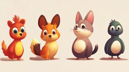 Cute cartoon animals in a row (105)