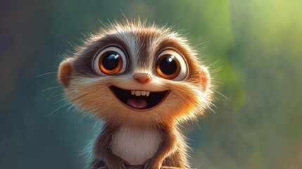 Cute cartoon lemur with big eyes