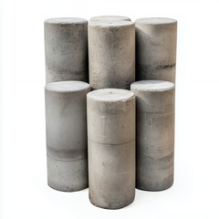 Naklejka premium Eight Gray Concrete Cylindrical Blocks on White Background