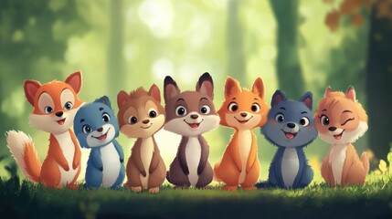 Cute forest animals in a row (7)