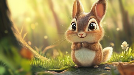 Adorable cartoon bunny in a forest setting